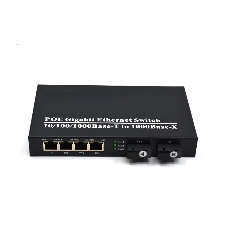 Full Gigabits 4 Port Poe Switch, Support IEEE802.3af/AT, 2 SC Fiber, 20km Poe Media Converter for Wireless AP IP Camera