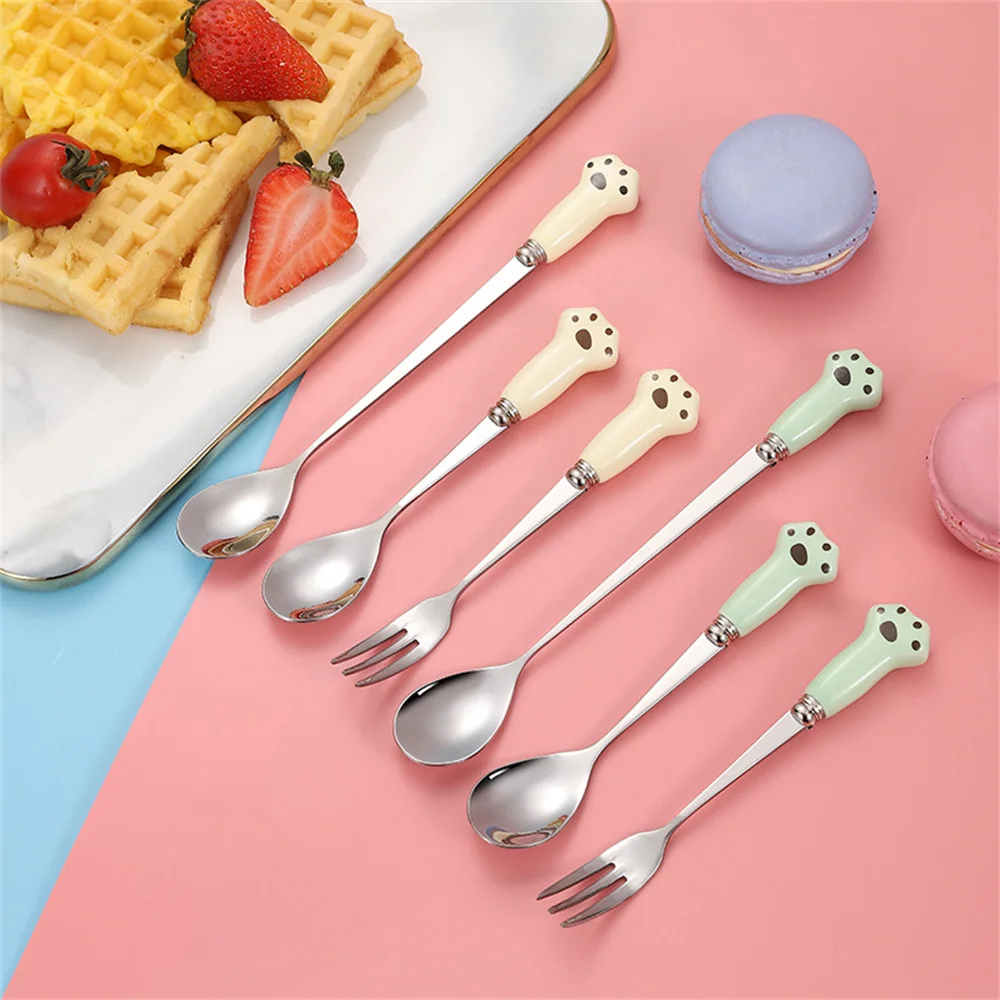 1/5PCS Cartoon Childrens Spoon Food Grade Edges Mirror Polished Six Color Optional Creative Household Accessories