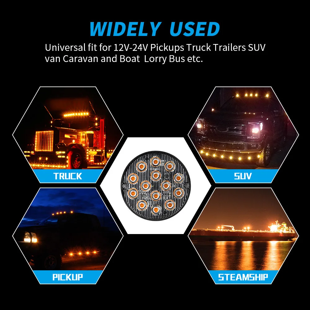 2pcs Led Strobe Warning Light Strobe Grille Flashing Truck Lamp Amber Traffic Light 12V 24V Round Car Light Side Maker Lights
