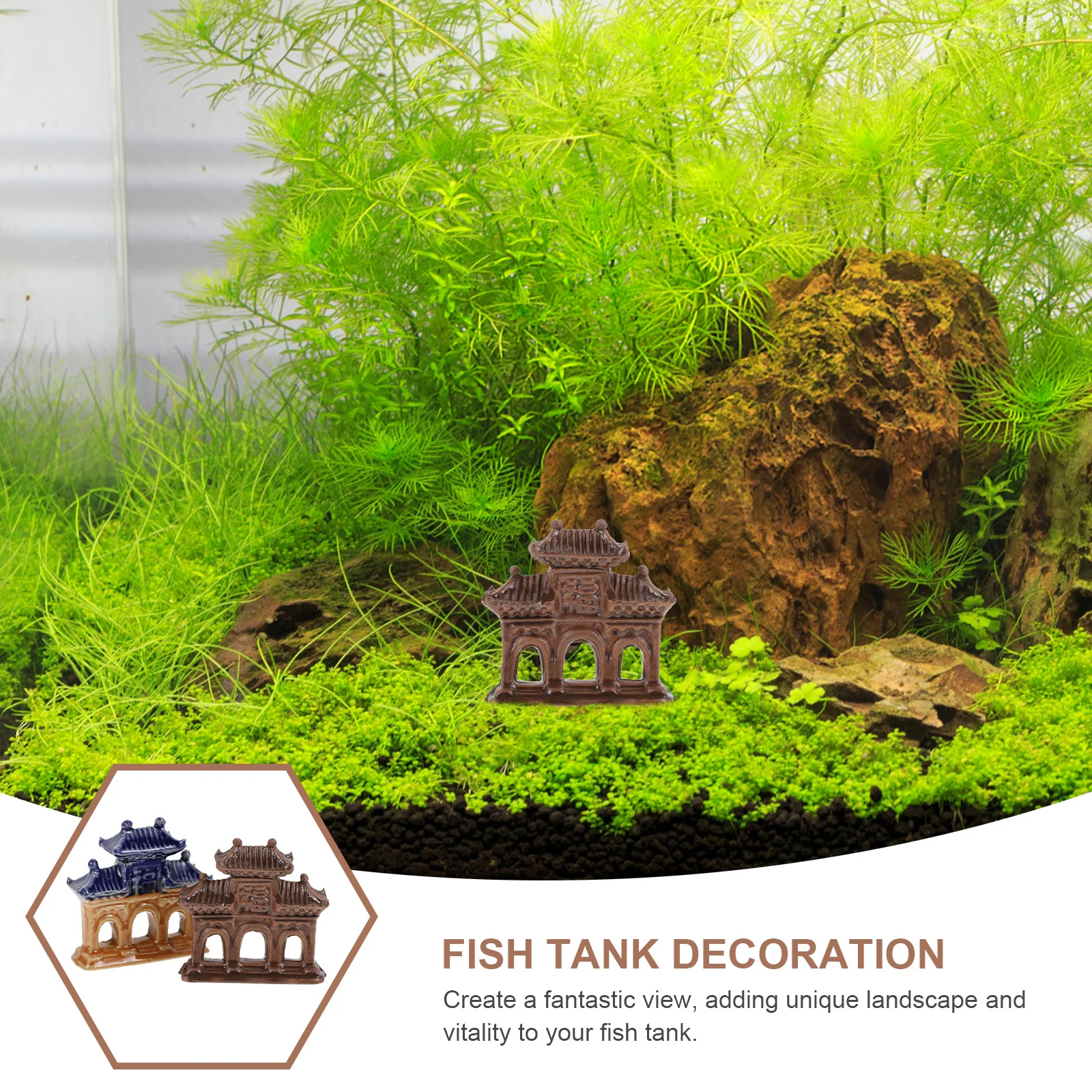 

2Pcs Vintage Ceramic Memorial Archway Landscape Decor Miniature Gate Ornament for Fish Tank Aquarium Bonsai Garden Decoration