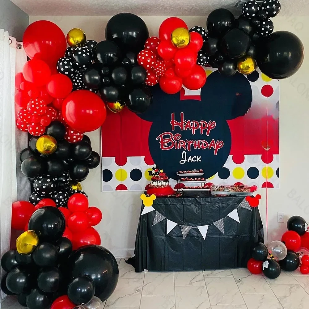 114 piezas de globos de Mickey Mouse y Minnie Mouse, set de globos con números, decoración para fiesta de cumpleaños, suministros para globos.