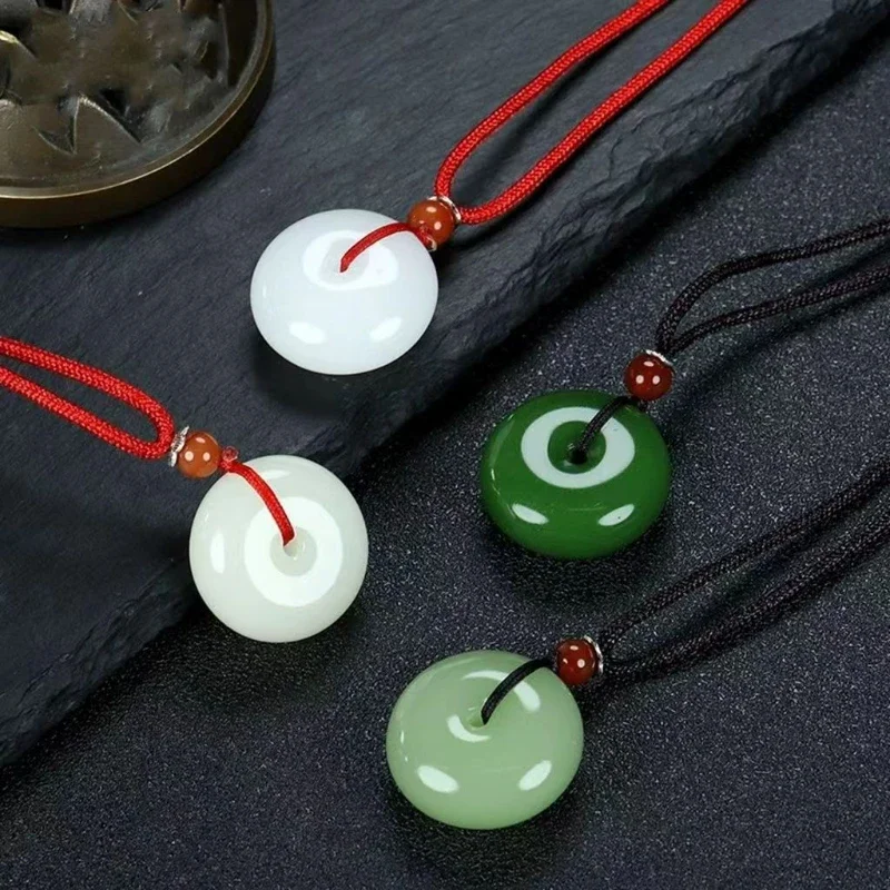 Outer Mongolian material Hetian jade jasper Afghan white jade safety buckle pendant jade pendant