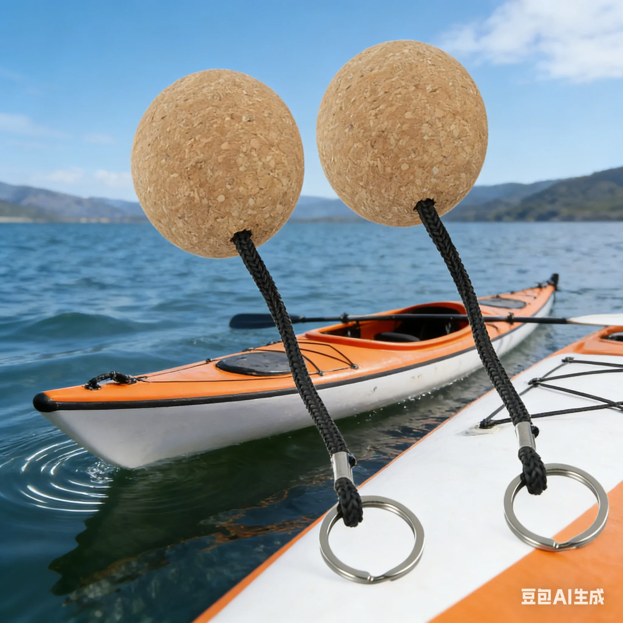 2 Pcs Key Chain Balls 5cm Cork Portable Floating Ball Key Ring For Kayak Sailing Boat Float Buoyant Key Rope Accessories