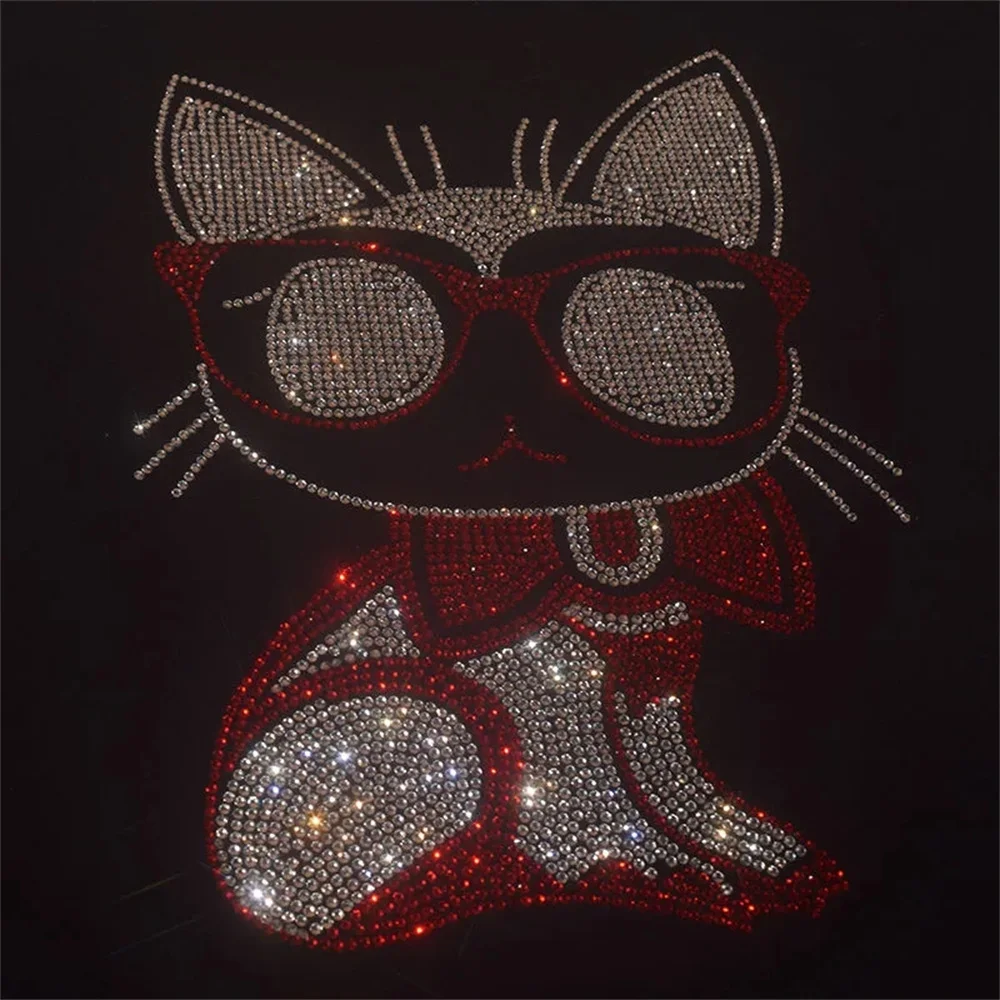 Brilhante bonito cartoon gato moda grande pano adesivos hot drill lantejoulas DIY roupas decorativas patch vestuário acessórios