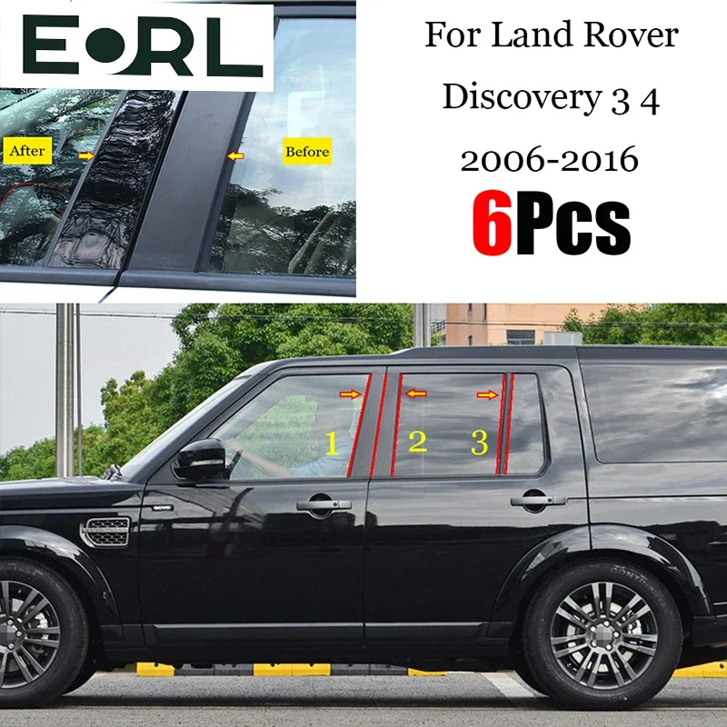 

6 шт. полированные столбики для окон, подходят для Land Rover Discovery 3 4 L319 LR3 LR4 2006-2016, обрезная крышка окна BC, наклейка на столбик