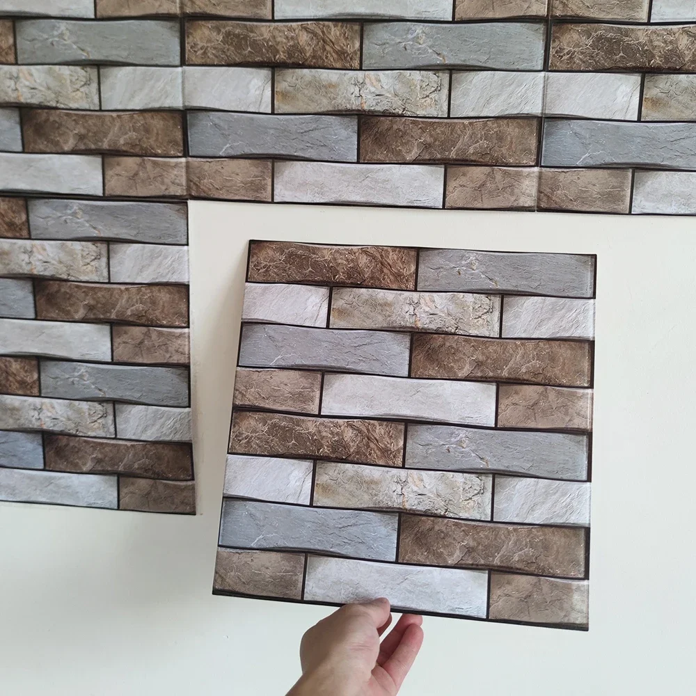 10PCS 3D Brick Wall Sticker Self Adhesive Waterproof Wallpaper Faux Tile Peel and Stick for Bathroom Bedroom Kitchen Living Room