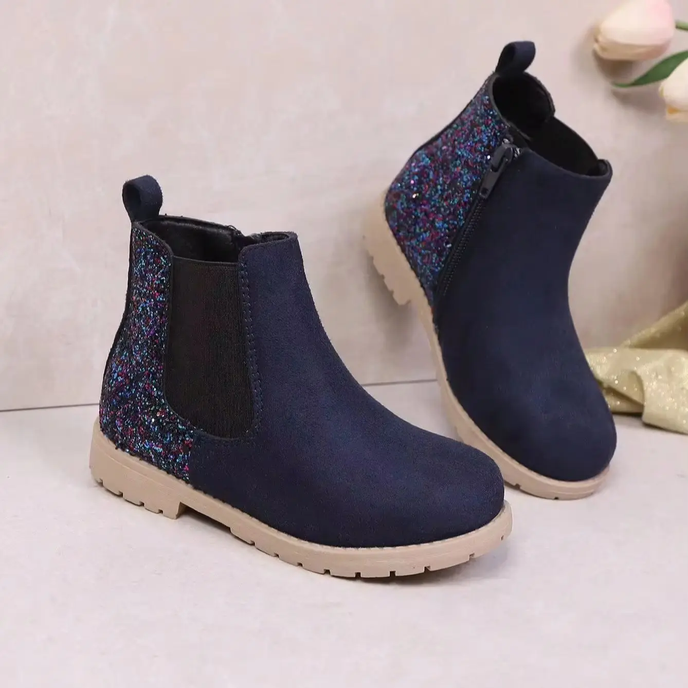 Black Stretch Sock Collar Rain Boots for Students, Lightweight Slip-On Short Ankle Boots, Non-slip & Wear-resistant