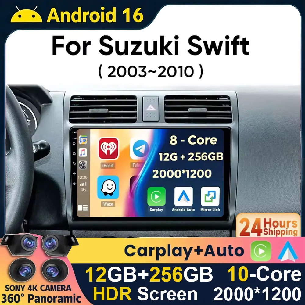 Android 16 For Suzuki Swift 2003 2005 2006 2008 2010 Car Radio Multimedia Player Navigation 2 Din Stereo DVD Head Unit Speaker