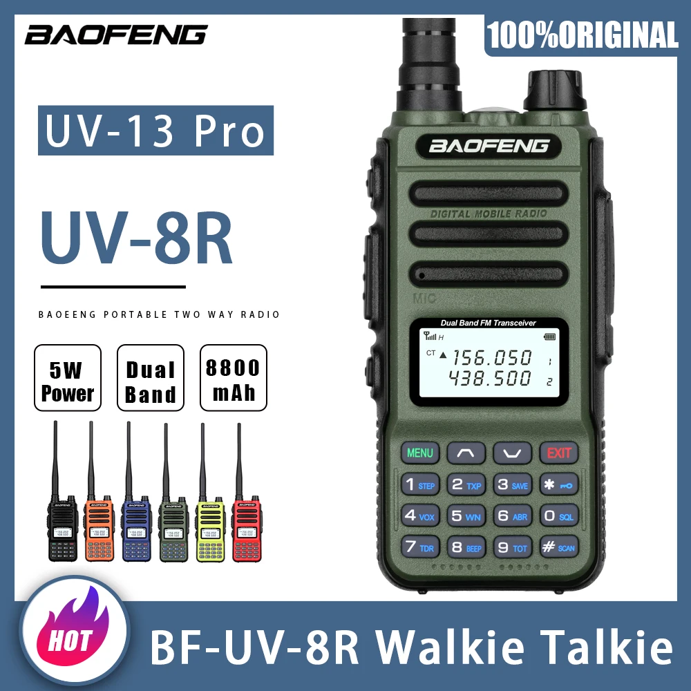 BAOFENG UV-8R Walperforated Talkie Étanche Radios Haute Capacité 5W Puissance P15UV BF-UV13 PRO Radio Bidirectionnelle Support TYPE-C Chargeur