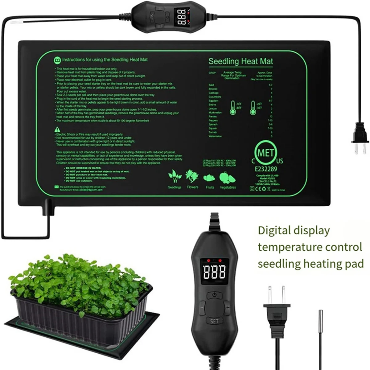Seedling Heat Mat for Indoor Home Gardening Seed Starting, Plant Heating Pad, Warm Germination Hydroponic EU PLUG