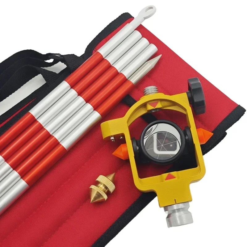 Mini prisma revestido de prata FDC066 ADS106 para estação total Trimble, prisma de pesquisa ADS106 de alumínio deslocado de 0/-30 mm com postes de 4x30 cm