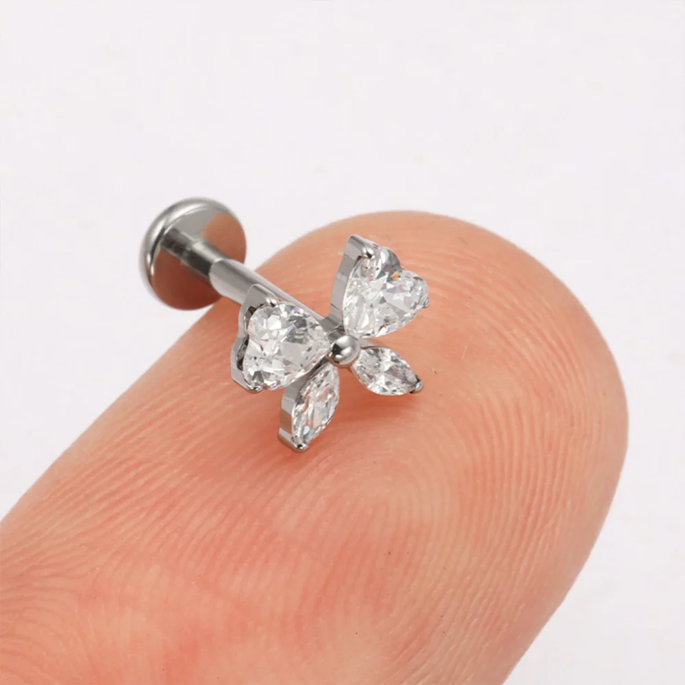 PUTITUP Offizielle hochwertige F136 Titanlegierung, modische herzförmige Schleife, Ohrstecker, eloxierter Ohrknorpel-Piercing-Schmuck