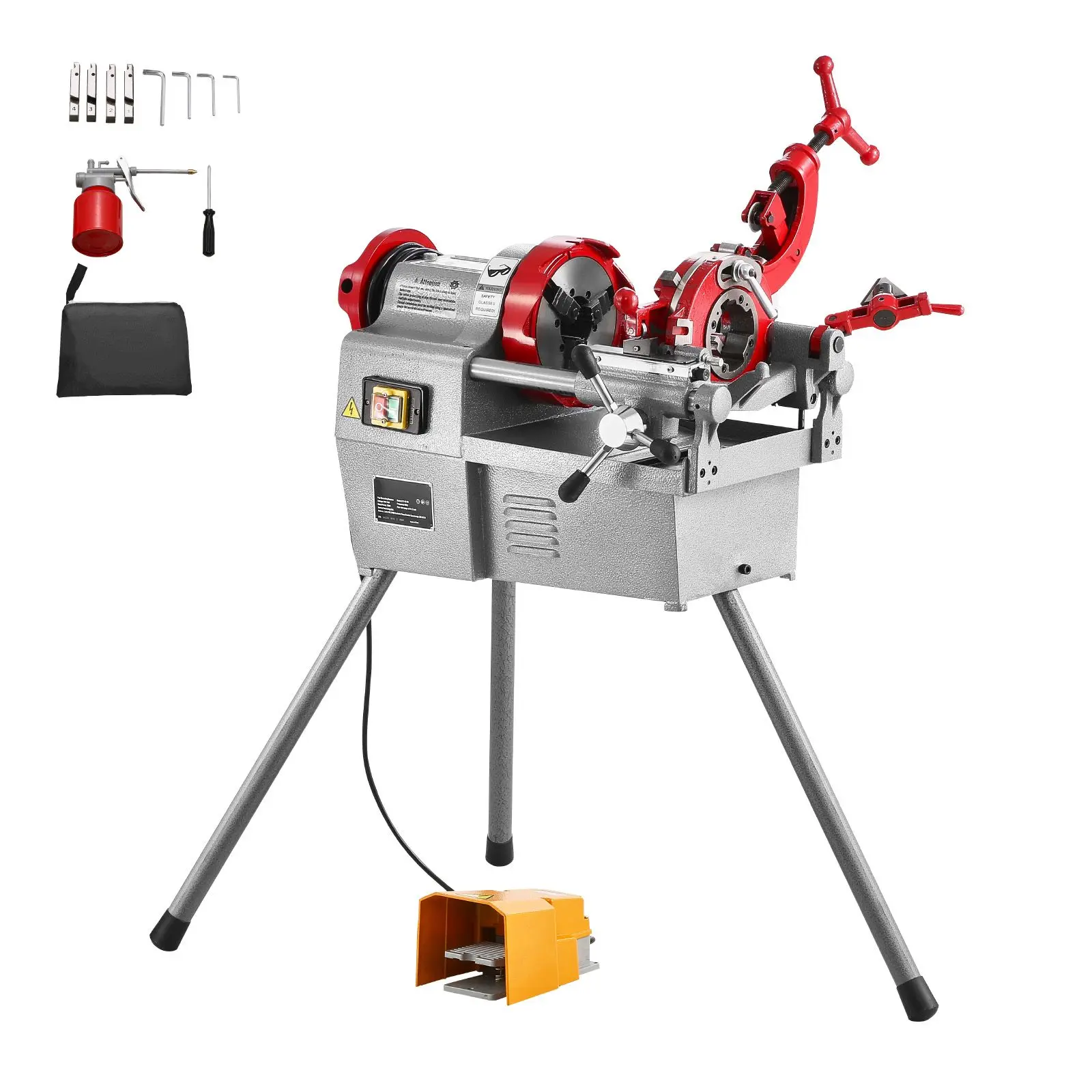750W 28RPM Electric Pipe Threader Machine Power Tool For 1/2 2 Inch Pipes Threading & Cutting Pedal Operated
