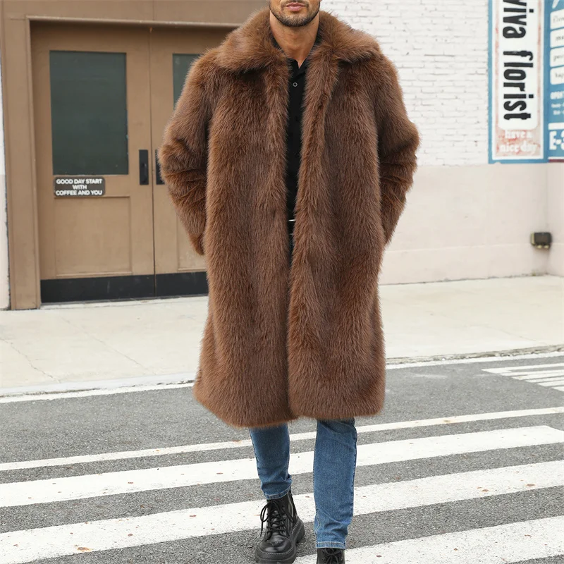 Thorn Tree Men Faux Fur Coats Casual Solid Color Open Front Warm Jackets Long Sleeve Winter Cardigan Streetwear Outerwear 2025