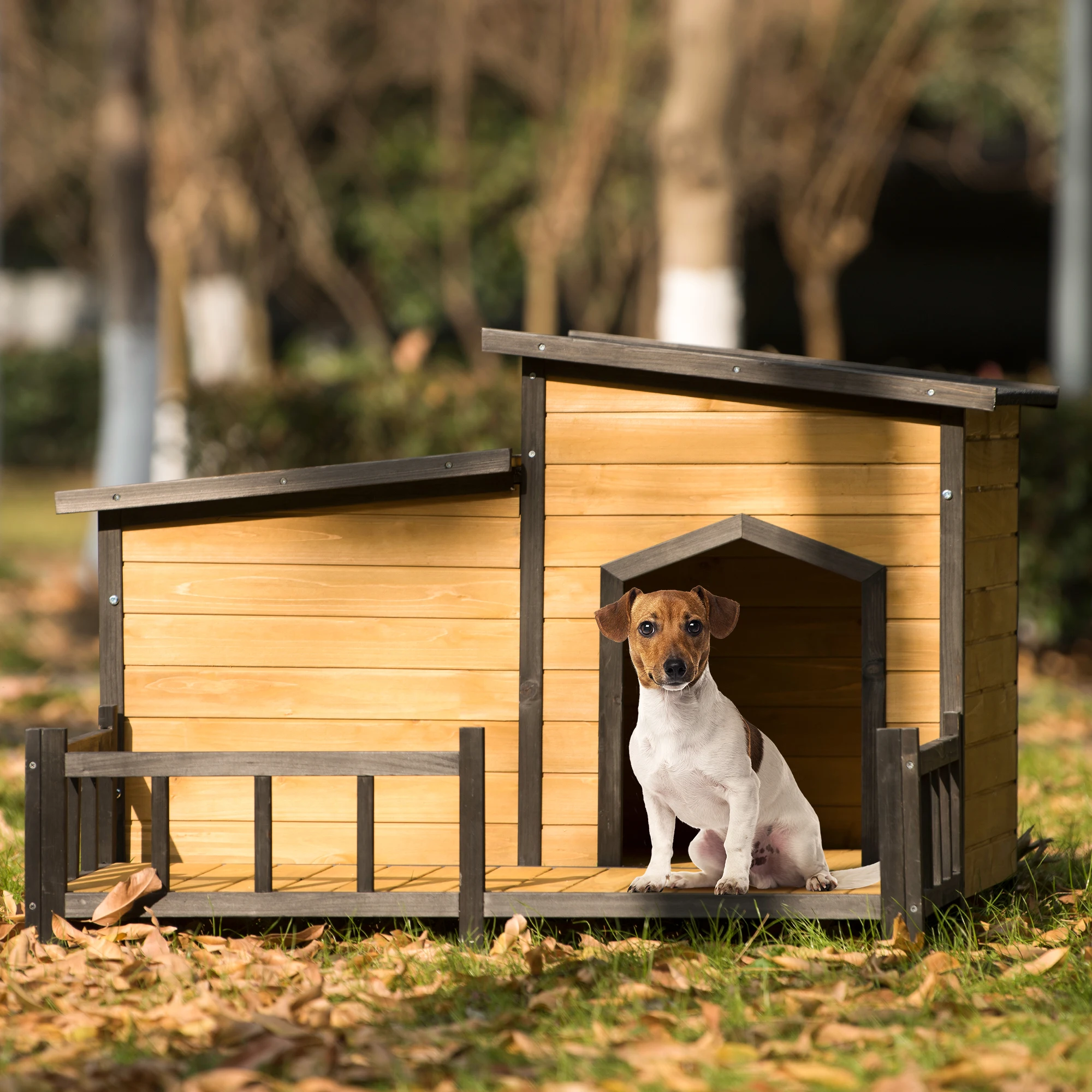 

47.2 inches Large Wooden Dog House Outdoor Outdoor & Indoor Dog Crate Cabin Style With Porch