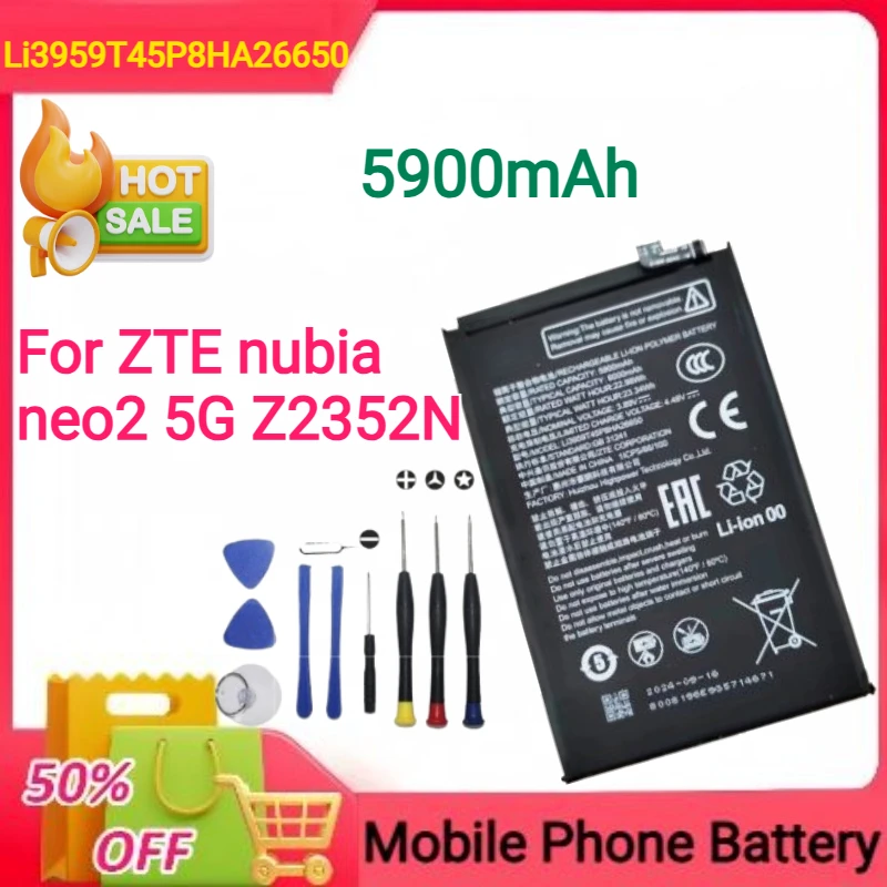 

New 5900mAh Li3959T45P8HA26650 for ZTE Nubia Neo2 5G Z2352N Mobile Phone Battery+tools