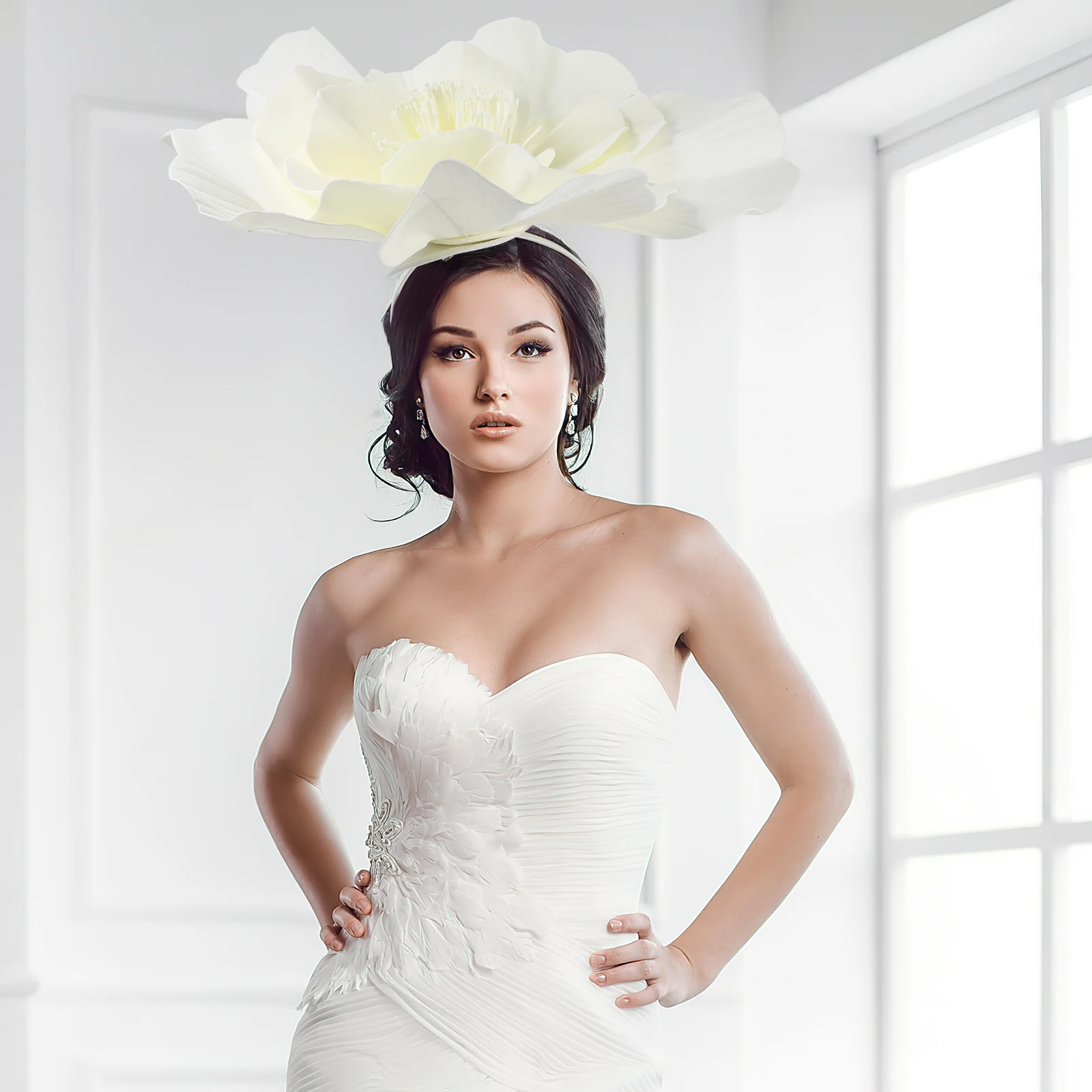 

Большая повязка на голову с цветком для женщин, украшение для волос с преувеличенным цветочным принтом, вечерние аксессуары для волос для гонок на лошадях