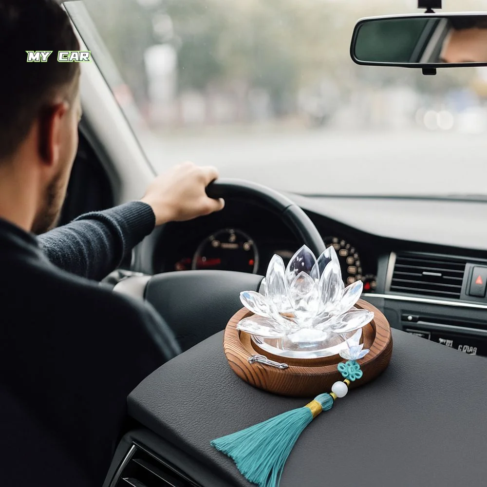 

Good Luck Lotus Crystal Car Ornament Chinese Style Romantic Car Center Console Ornament with Tassels Realistic