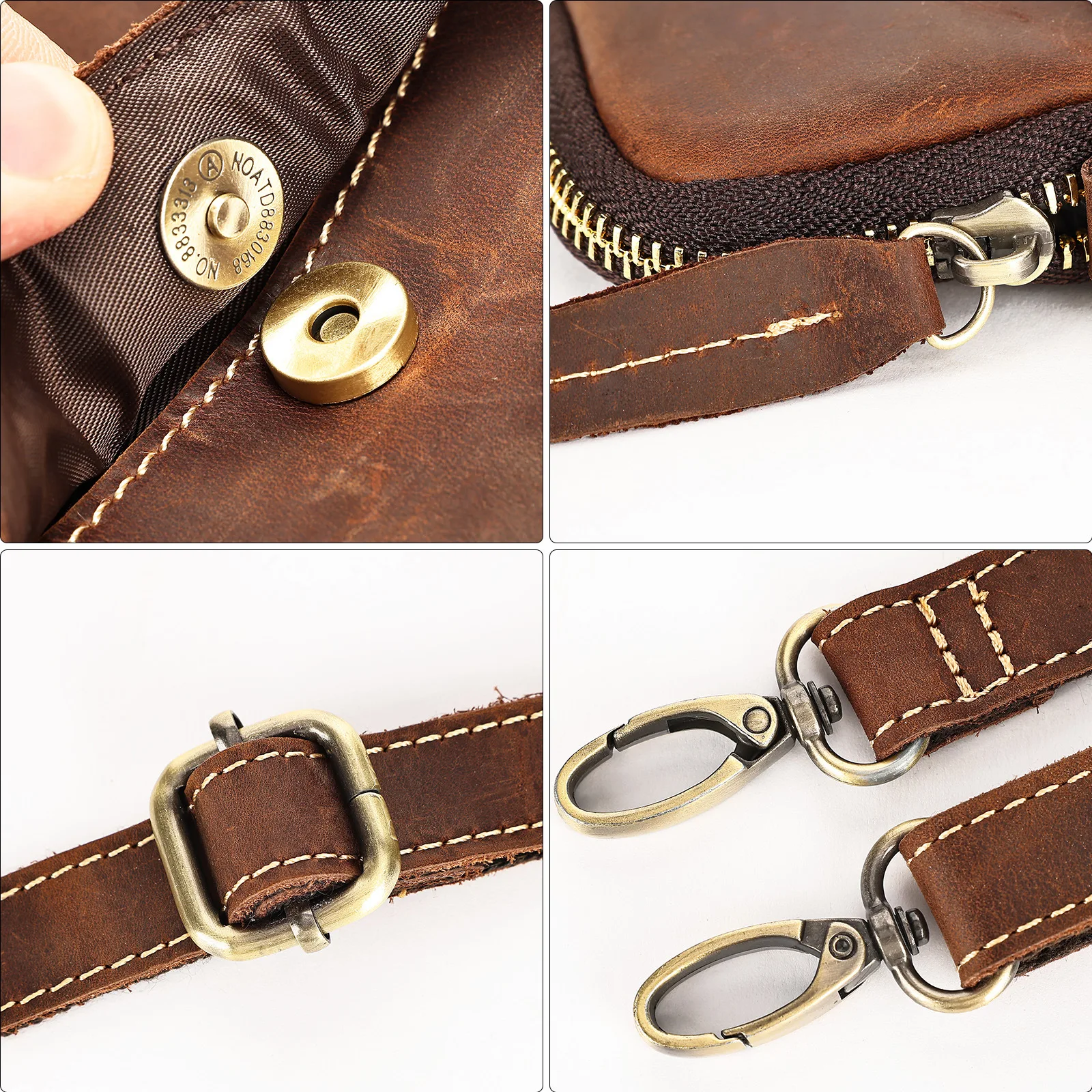 حقيبة هاتف أمريكية كلاسيكية من الجلد المحبب للرجال - محفظة صغيرة كلاسيكية بكتف واحد وخفيفة الوزن