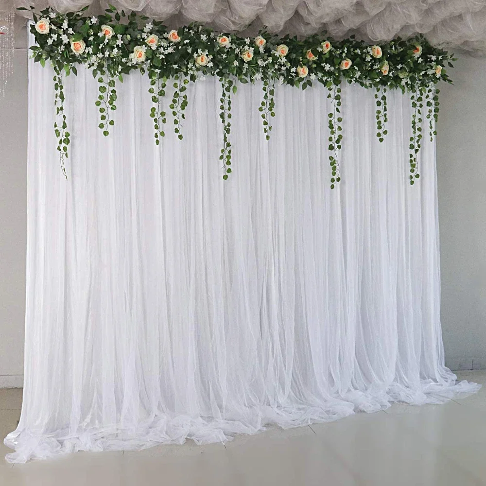 2X2M White Tulle Wedding Backdrops Panel Curtain Banquet Party Stage Decoration Romantic Drapery Birthday Background Wall Decor