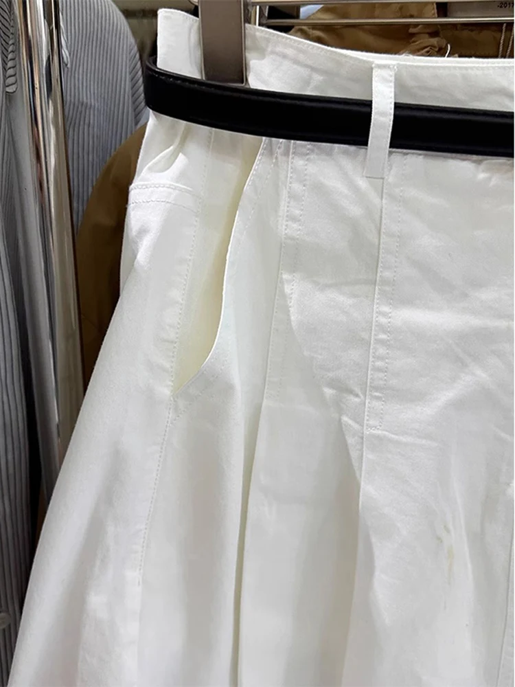 Primavera 2025 falda de cintura alta Vintage blanco plisado f-longitud mujer diseño Faion sensación versátil falda de Color puro