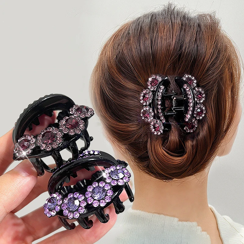 Vintage Rhinestone Flower Hair Claws Women Fashion Crystal Hairpins Clamps Crab Ponytail Barrette Girls Hair Accessories