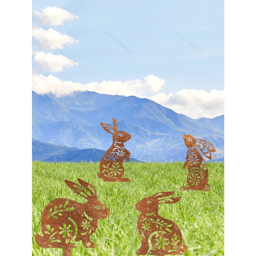 

Metal Rabbit Garden Stakes, Whimsical Yard Art Decor for Outdoor, Cute Animal Landscape Ornament, Unique Gardening Gift Idea