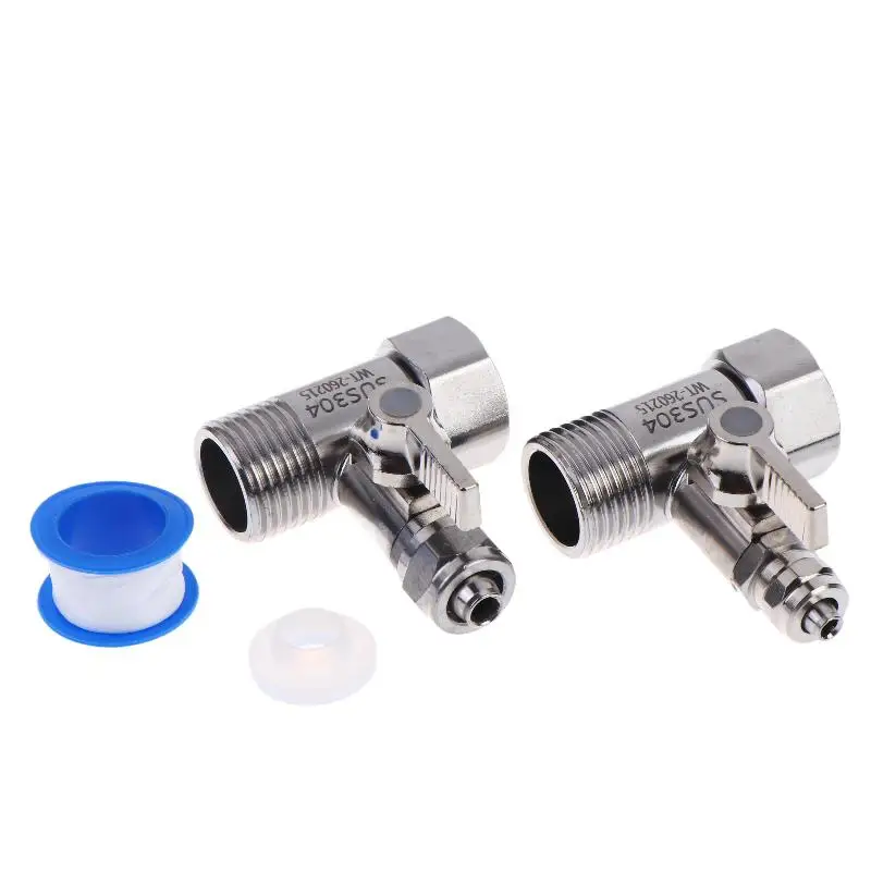 1 set Sliver RO Feed Water Adapter 1/2 to 1/4 3/8 Shut Off Ball Valve Corrosion Resistant for Kitchen Under Sink Water Filter