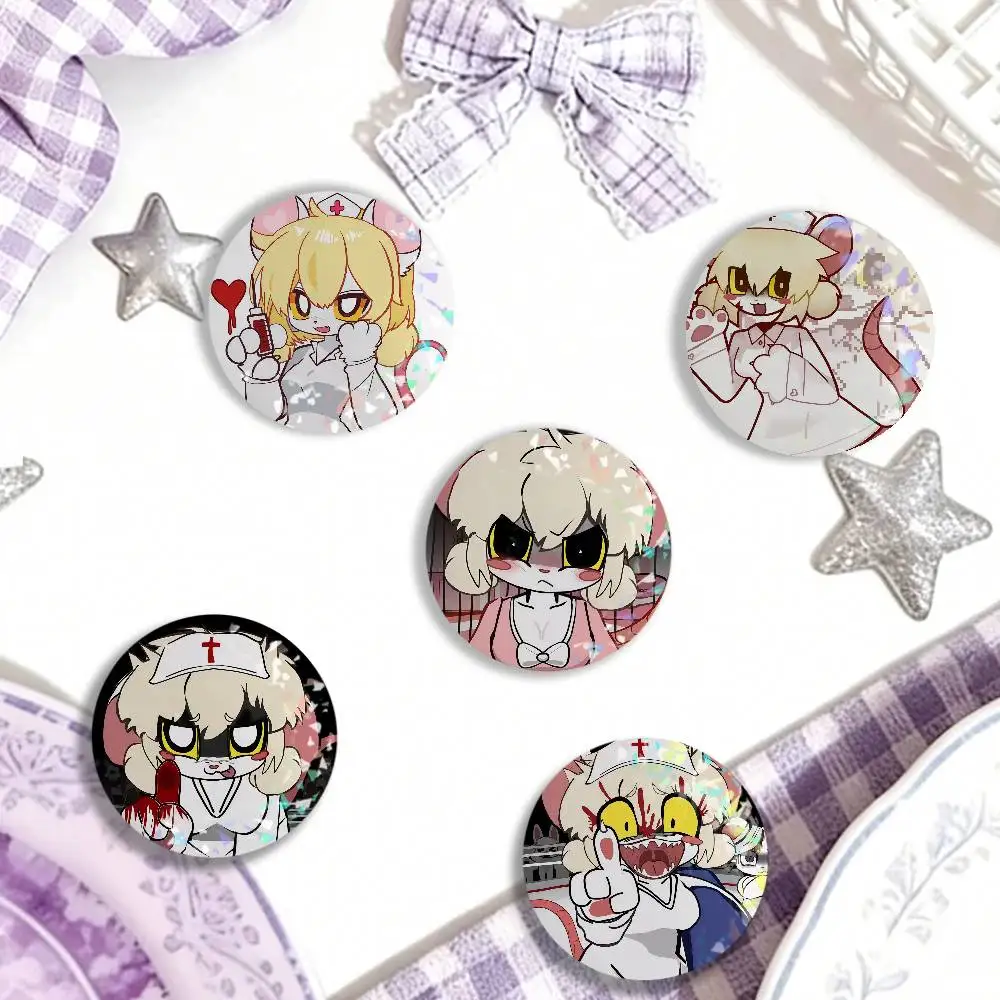 Anime T-terrible Mouse Lorna Laser-Abzeichen für Kleidung, Rucksäcke, Hüte, Accessoires, Geschenke für Kinder, Freunde, Fans, Sammlerstücke