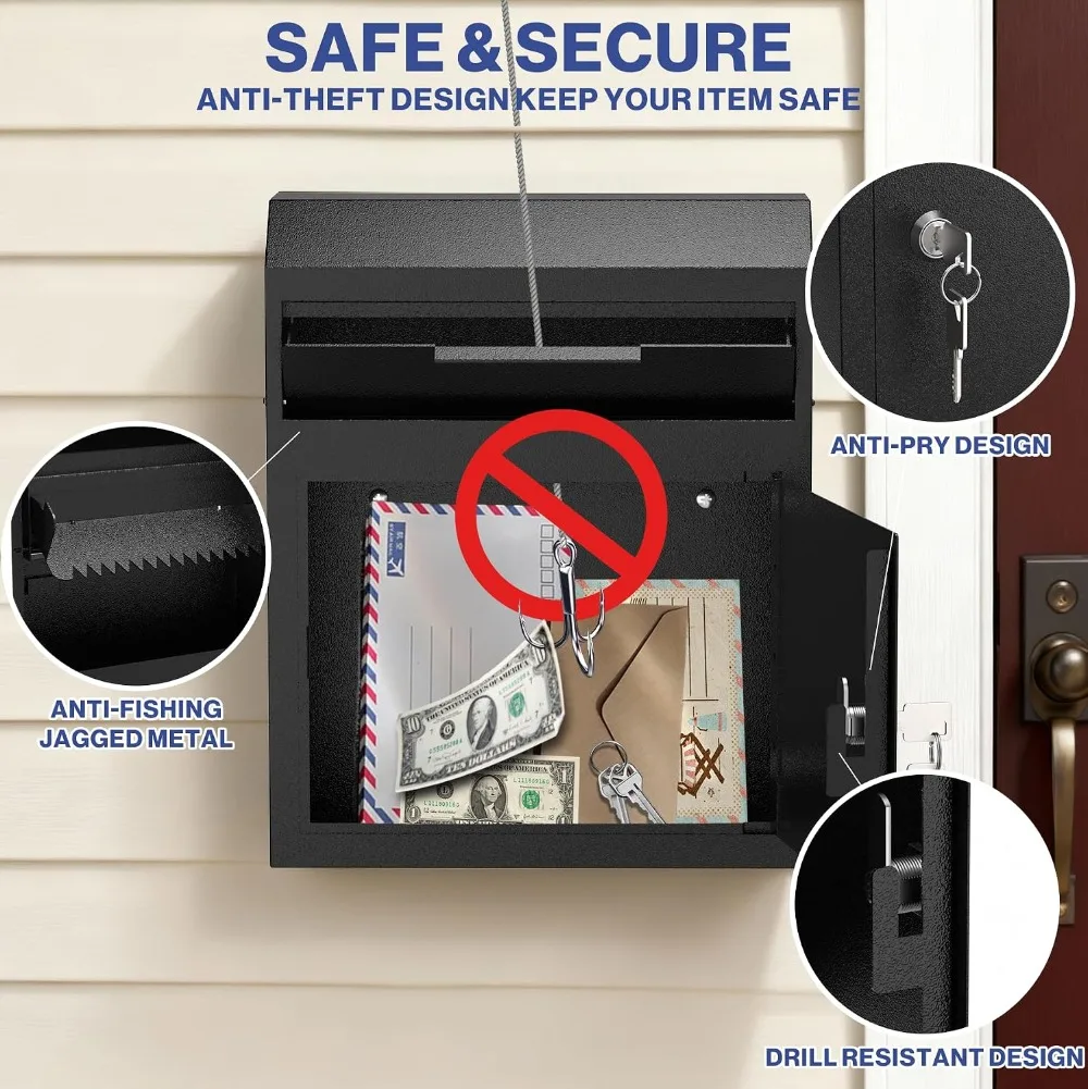 Large Wall Mount Locking Drop Box Safe - Heavy Duty Extra Large Lock Box for Keys, Mail, Rent, Checks, Deposit, and Payments (12'' x 4.25'' x 14.75'') - view 4