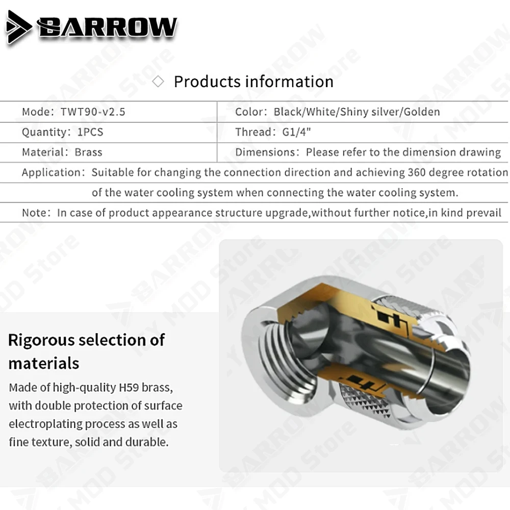 Wholesale 2-20pcs 90 Degree Bent Barrow Water Cooling Male-Female Connections Rotatable Brass Fittings PC Case MOD TWT90-v2.5