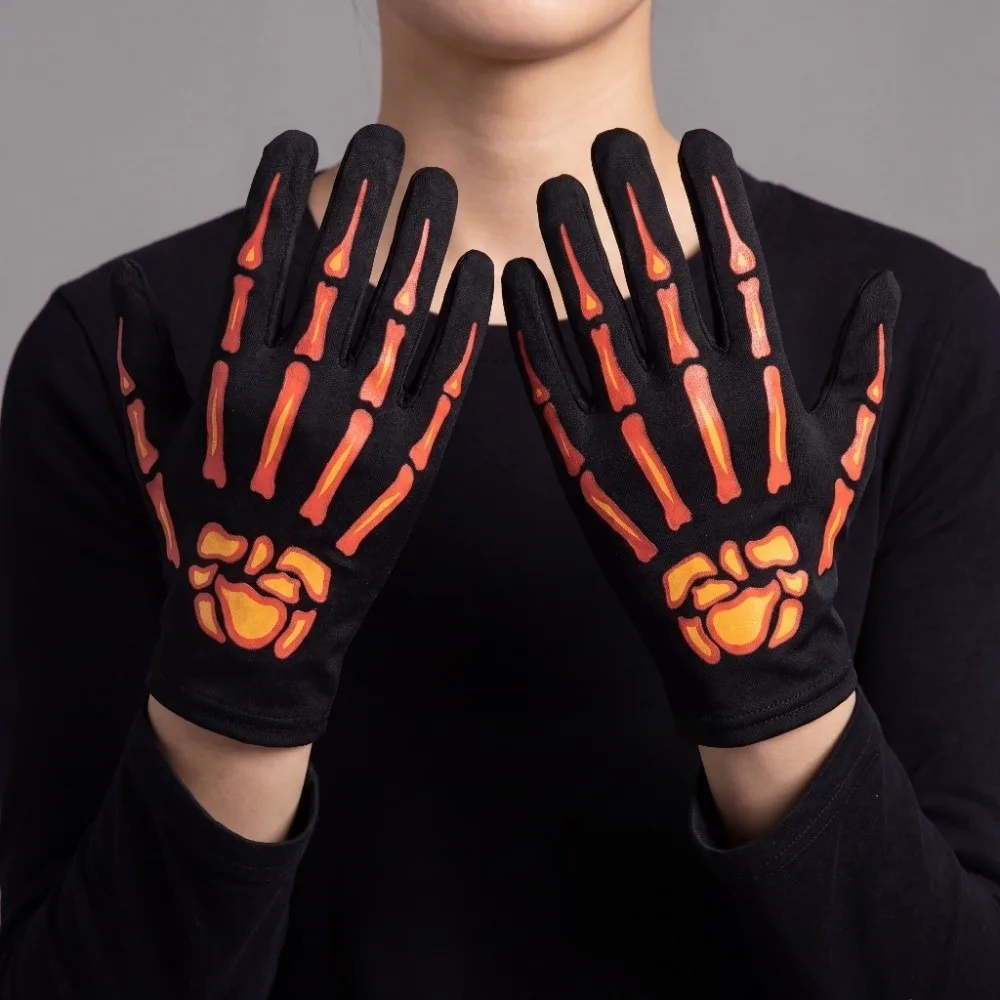 Full Finger Halloween Gloves Cosplay Prop Windproof Halloween Bone Claw Gloves Glowing Gloves Hand Warmers Skeleton Claw Gloves