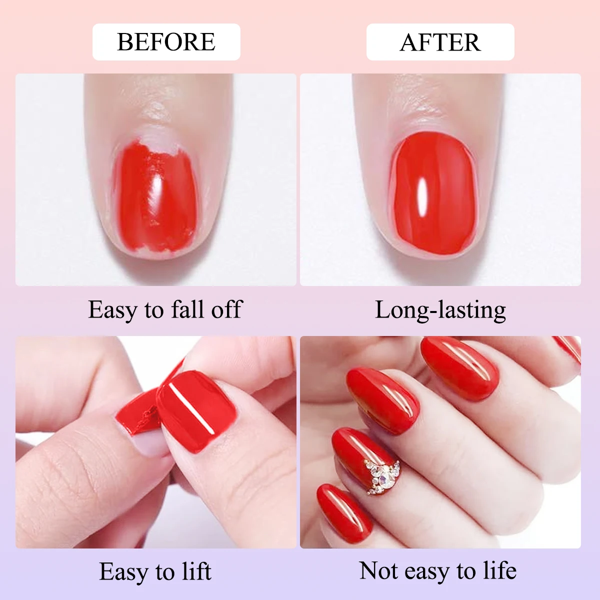 Hassleless 15ml Gel Nail Polish Base Coat & Top Coat Set — Nail Art Supplies (Requires UV/LED Lamp) — Essential Functional Gels gallery 1