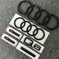 for AUDI Q8 4-Ring logo ABS Black Hood Front Grill Emblem Rear Trunk Badge Q8 Sticker Quarrto Sline Emblem For Q8 2018-2024