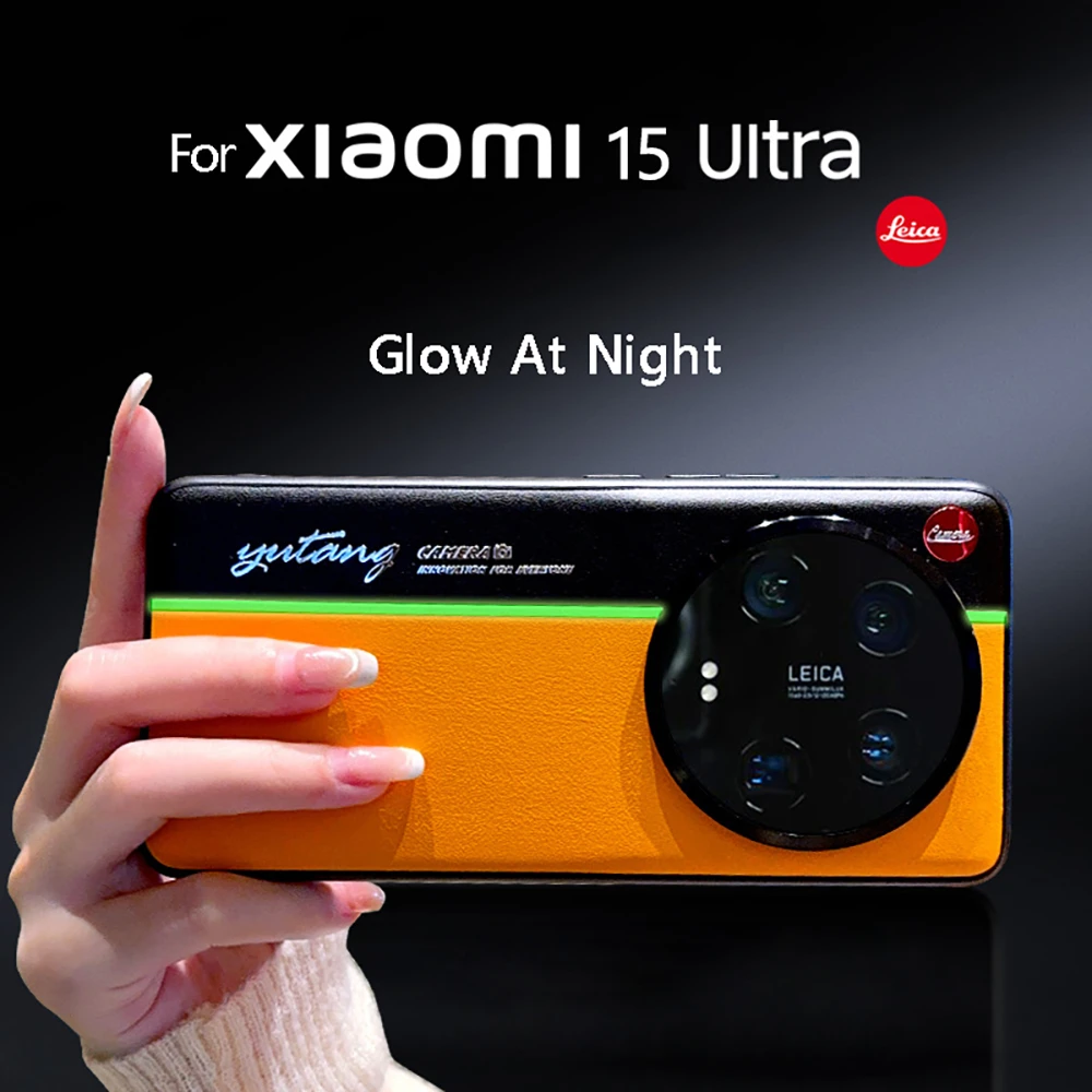 Официальный оригинальный кожаный чехол с флуоресцентным рисунком ночной молнии для Xiaomi 15 Ultra 15 Pro Mi 14 13 Ultra, защитный чехол для объектива