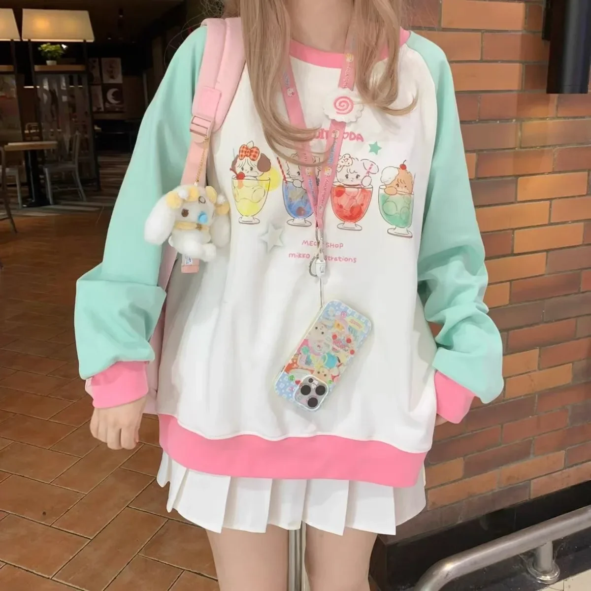 

Women's Fashion T-shirt Basic Lady Long Sleeve Casual Loose Cute Cartoon Pattern Tops Oversized T Shirt Versatile Trend Style