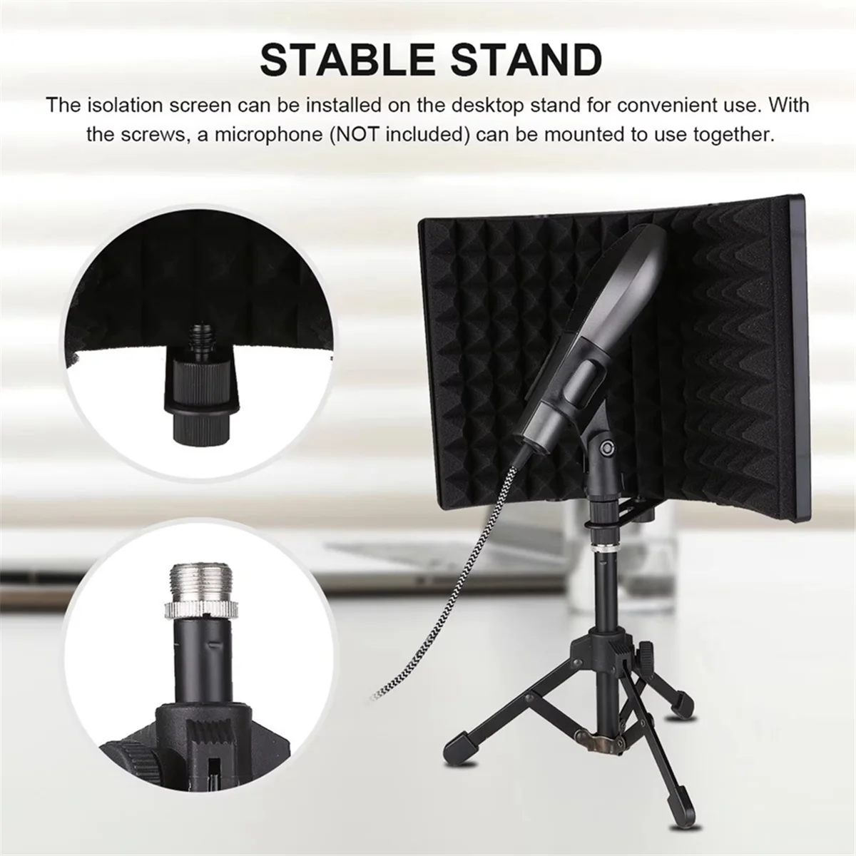 2025+ 3 Sides Studio Microphone Isolation Shield with Metal Tripod Stand for Studio Broadcast Podcasts Recording Vocals