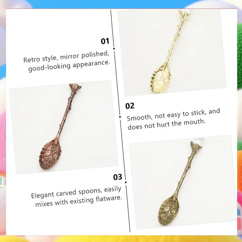 

Vintage Engraved Coffee Dessert Spoon Set, Crystal Pattern Alloy Leaf Spoon Mug Coffee Ice Cream Spoon-ABUA