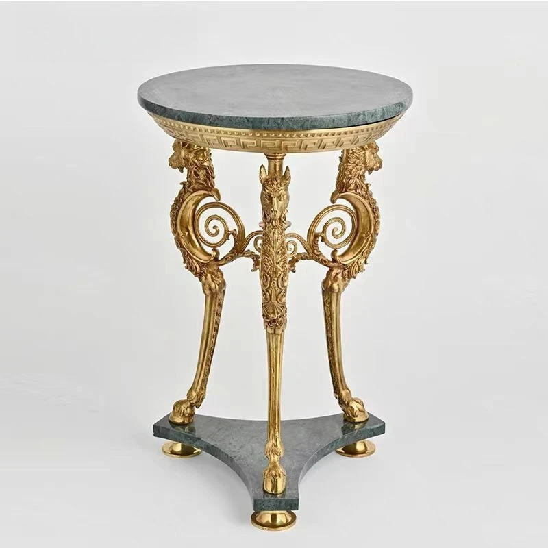 French European style, retro luxury, villa living room entrance marble countertop all copper dragon horse edge corner table coff