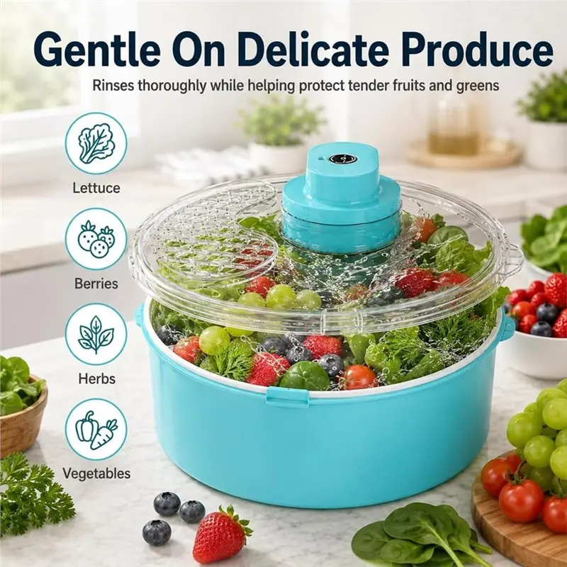 AWAH Produce Washer And Salad Spinner Electric Fruit Washer One-Touch Washing And Drying Solution For Meal Prep