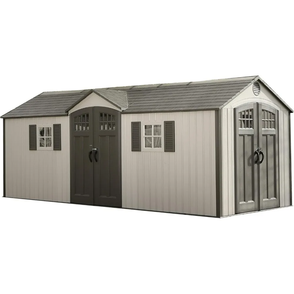 

20 X 8 Feet Outdoor Storage Shed with Lockable Door and Outdoor Storage Room, Desert Sand Color, Sheds