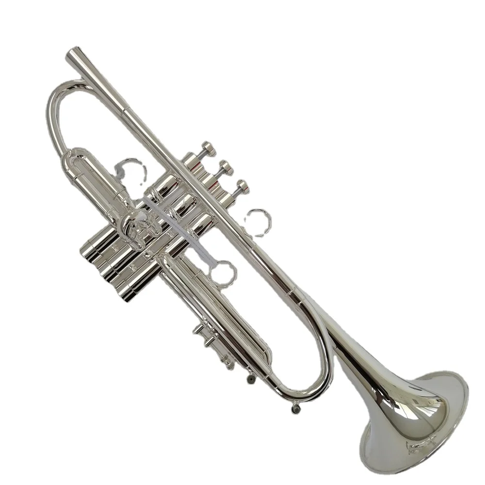 Bb Trumpet Brass Body Silver Finish Lightweight 3 Piston Valves Bell Shape Caps Water Keys Professional Musical Instrument