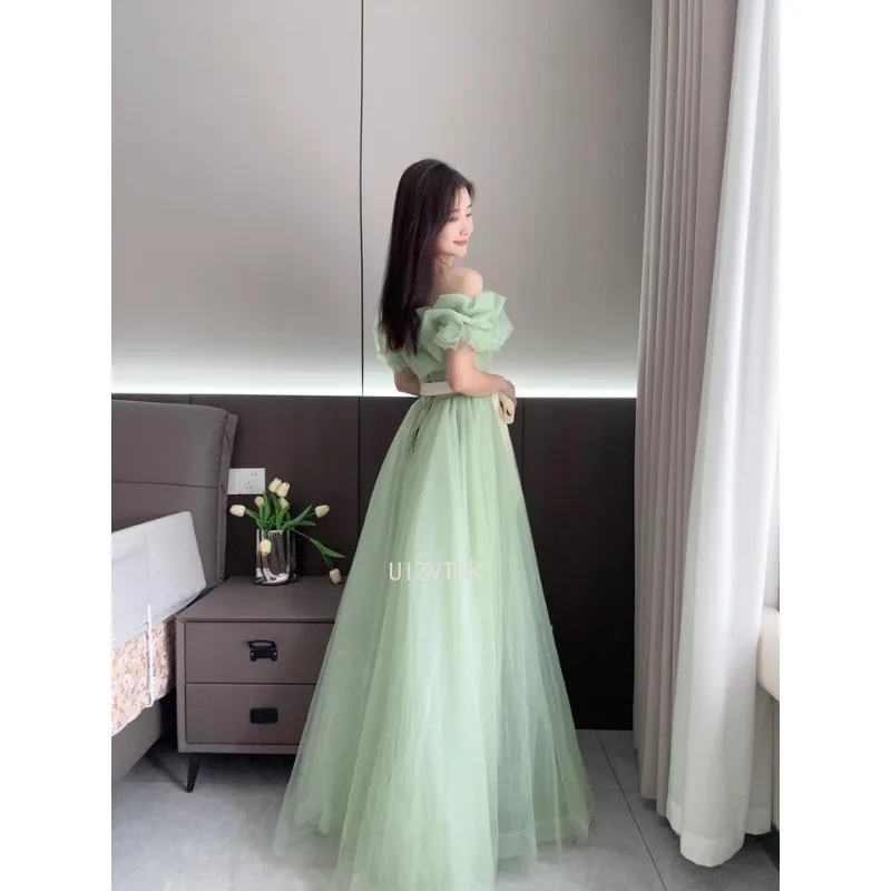 Светло-зеленые свадебные платья с открытыми плечами, женское платье принцессы для фотосессии, банкетное бальное платье для выпускного вечера, платье для выступлений