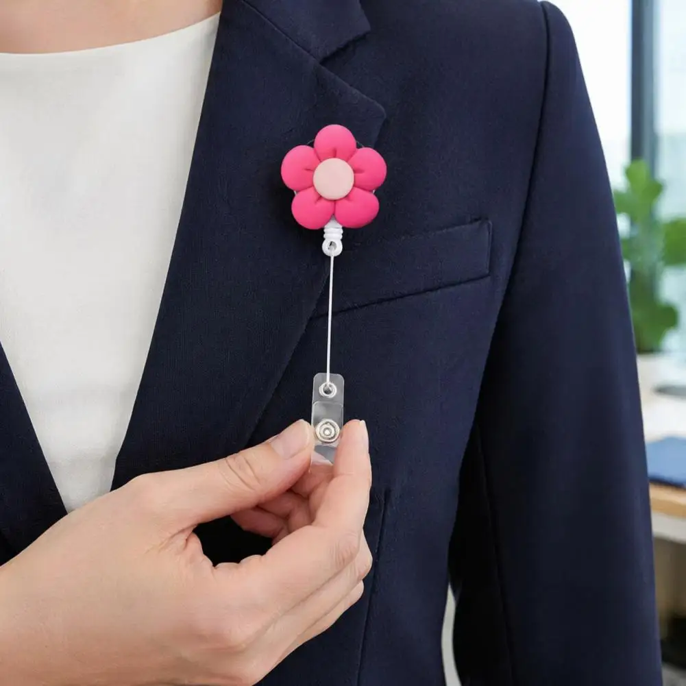 Cute Flower Badge Reel, Retractable IDCard Badge Holder for Nurses Telescopic Keychain Badge Reel ID with Belt Clip Key Ring