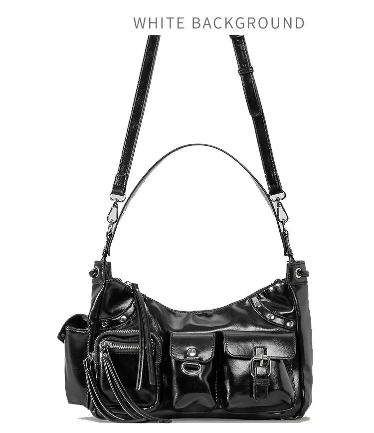 Borsa a tracolla alla moda, borsa da moto multitasche di grande capacità, borsa a tracolla in PU di alta qualità con design di nicchia. Borsa da ascellare in stile ragazza hot Y2K._voghion.com