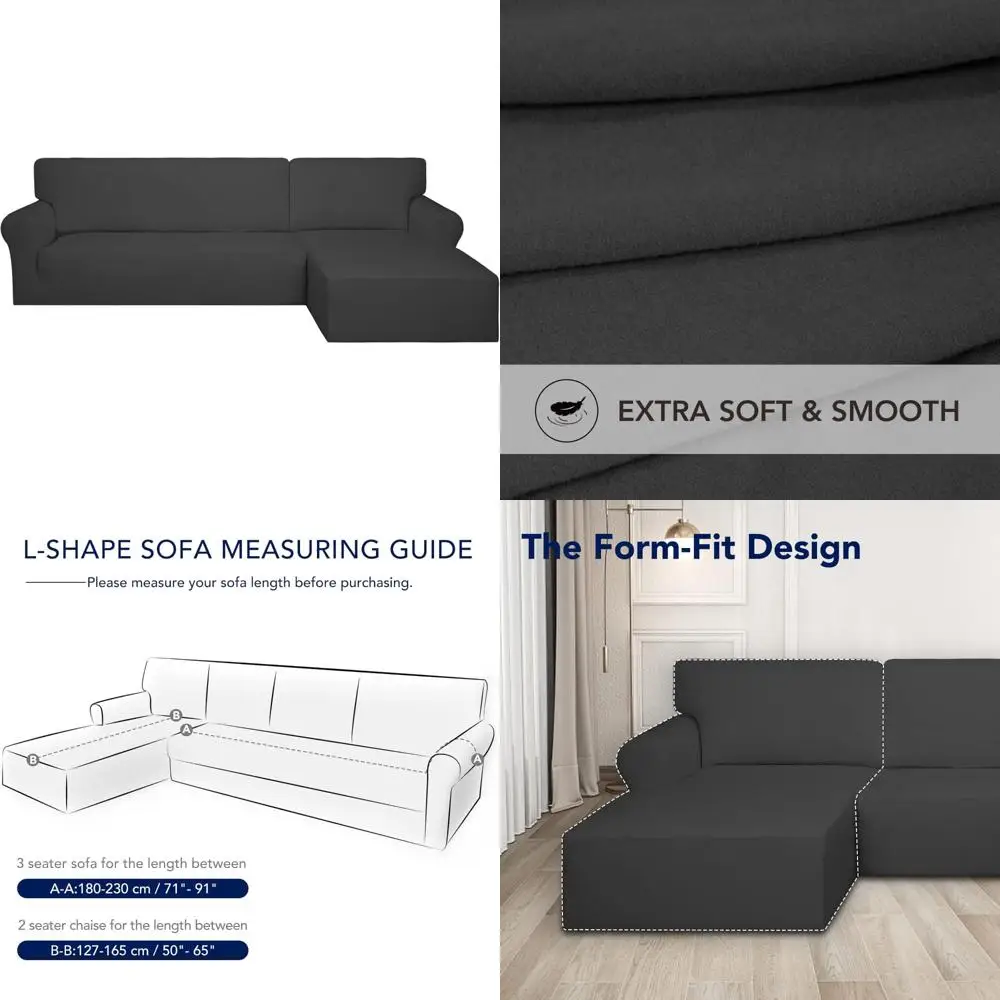 

Stretchable Sectional Sofa Covers - 2 Piece Spandex Non-Slip Couch Covers with Elastic Bottom for L-Shaped Sofas