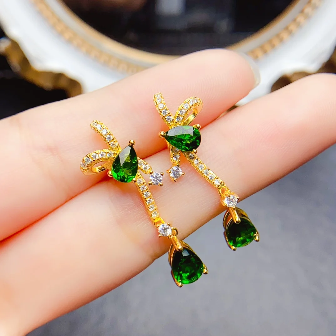 FS 5*7mm Natural Diopside Earrings S925 Sterling Silver Fine Charm Weddings Jewelry for Women Certificate MeiBaPJ Christmas Gift