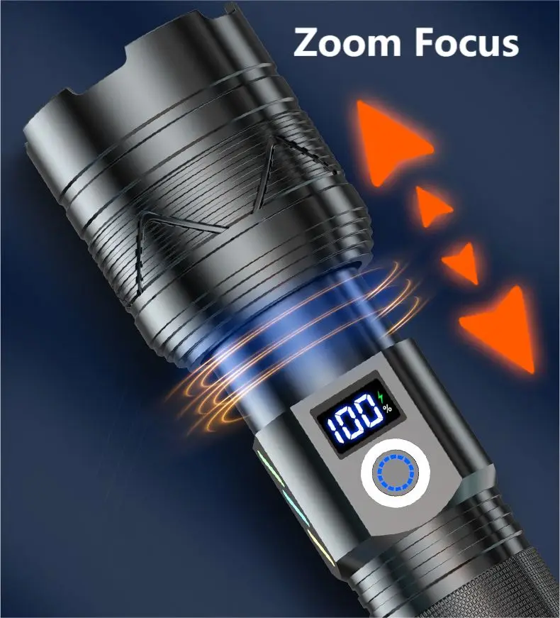 High Power White LED Flashlight Fluorescent Aluminum Torch Light Zoom Rechargeable Waterproof Flash Light for Hiking