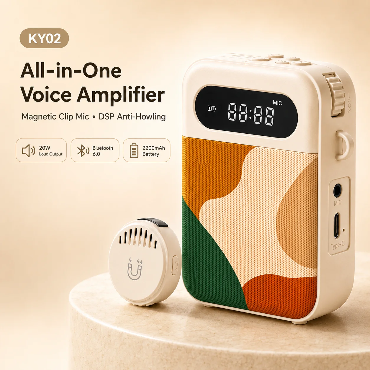 Voice Amplifier for Teachers, 20W Bluetooth 6.0 Speaker, Wireless Magnetic Clip Mic, Rechargeable for Classroom and Training