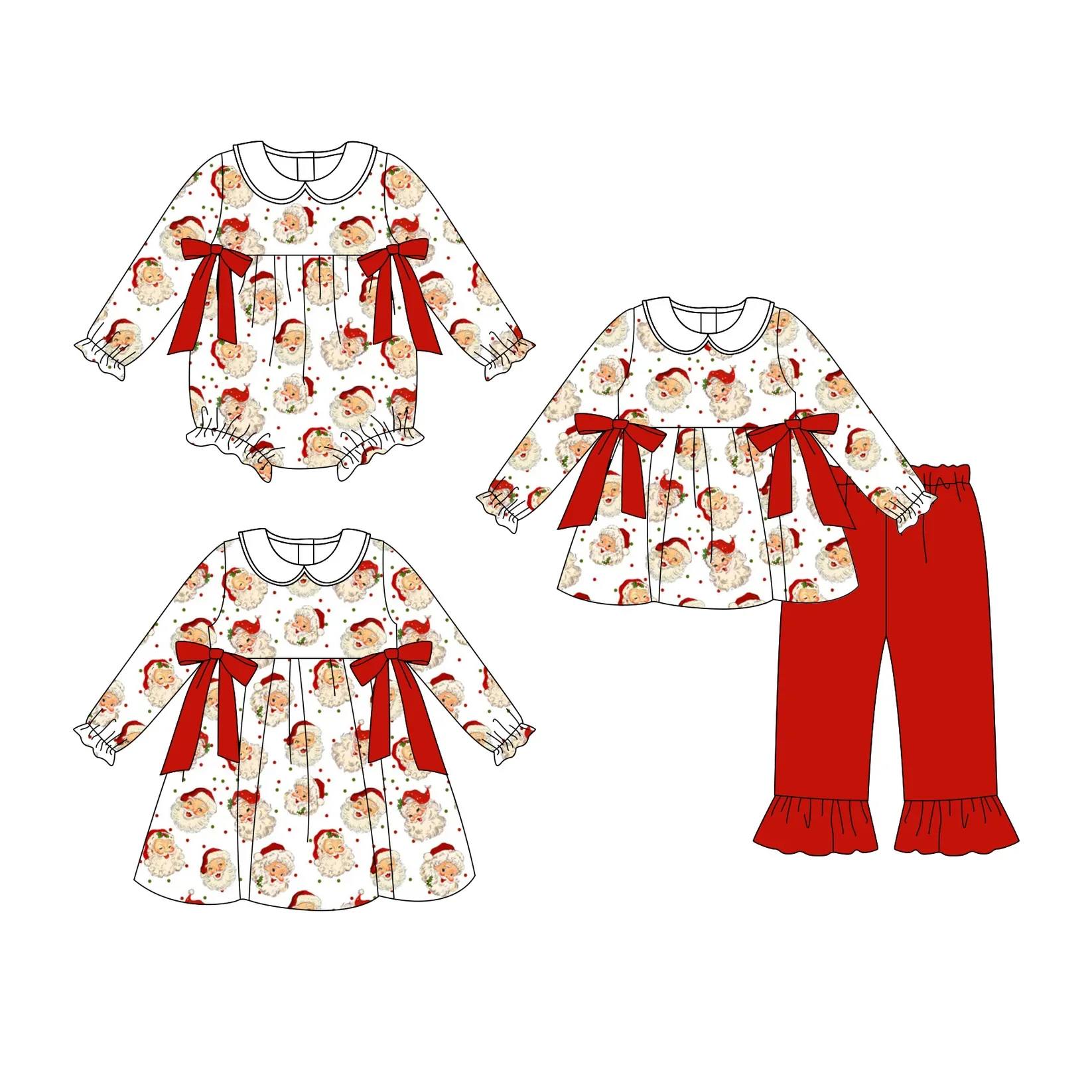 

Boutique Girls Santa Claus Set Long Sleeves Little Girls Dress With Baby Rompers Children Christmas Outfits